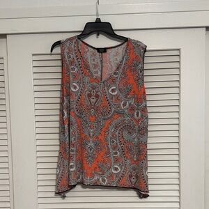 Elegant Paisley Sleeveless Blouse - Orange and Gray